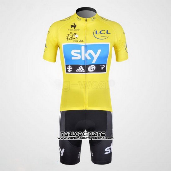 2012 Maillot Ciclismo Sky Lider Azur et Jaune Manches Courtes et Cuissard